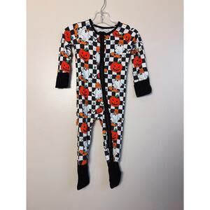 Bamboo Halloween Checkered Skater Ghost Double Zip Pajamas Size 12-18mo
